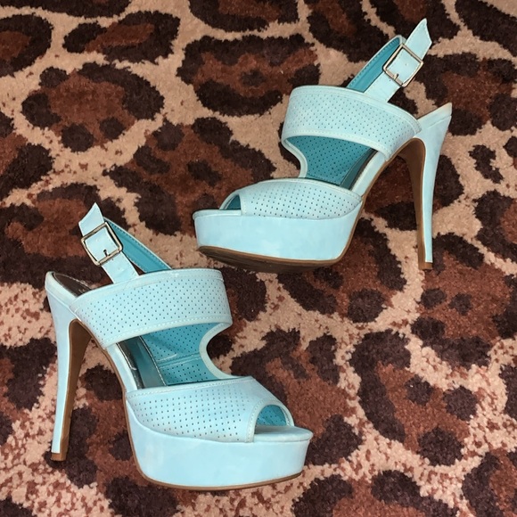 Y2K Turquoise suede platform stiletto pumps strappy high heels 10 - Picture 12 of 12